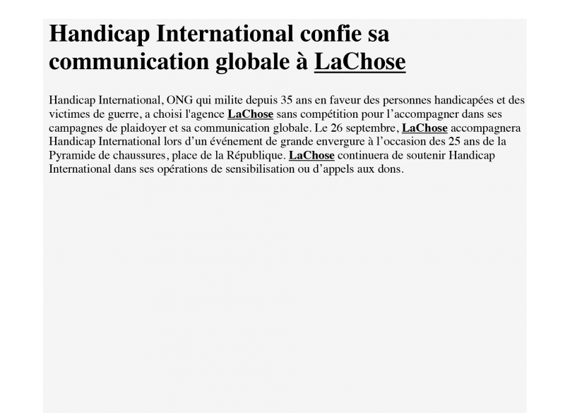 Strategies-Handicap International confie sa communication globale à La Chose